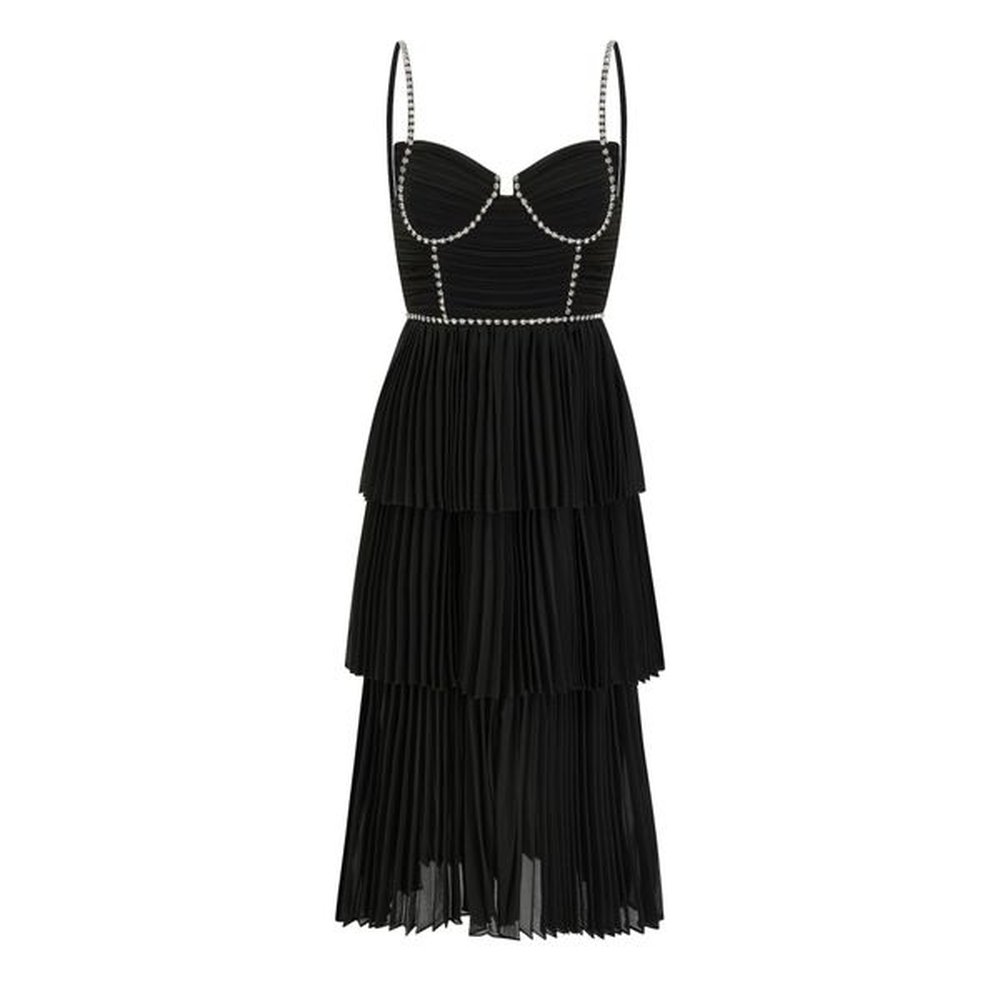 sexy hot girl suspender dress high waist diamondstudded midlength