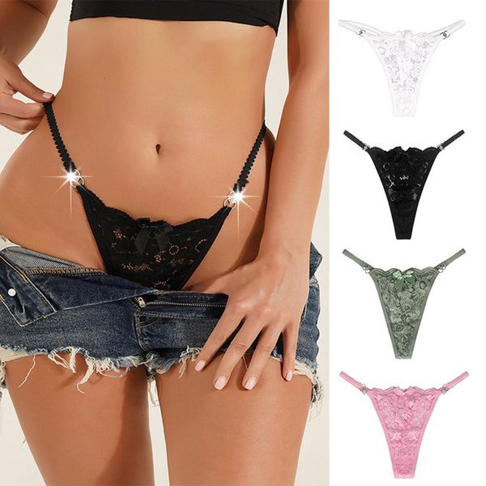 sexy lace flower translucent thongs panties womens low rise bowknot