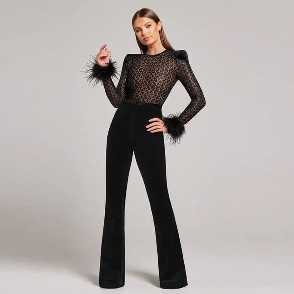 sexy lace sequin feather bandage jumpsuit for spring wholesale of