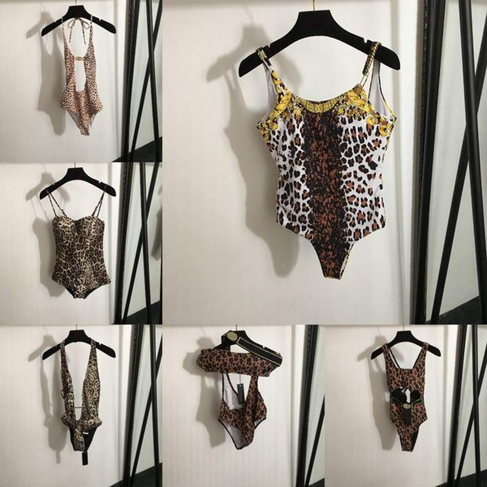 sexy leopard biquinis hollow sling swimwear deep v one piece