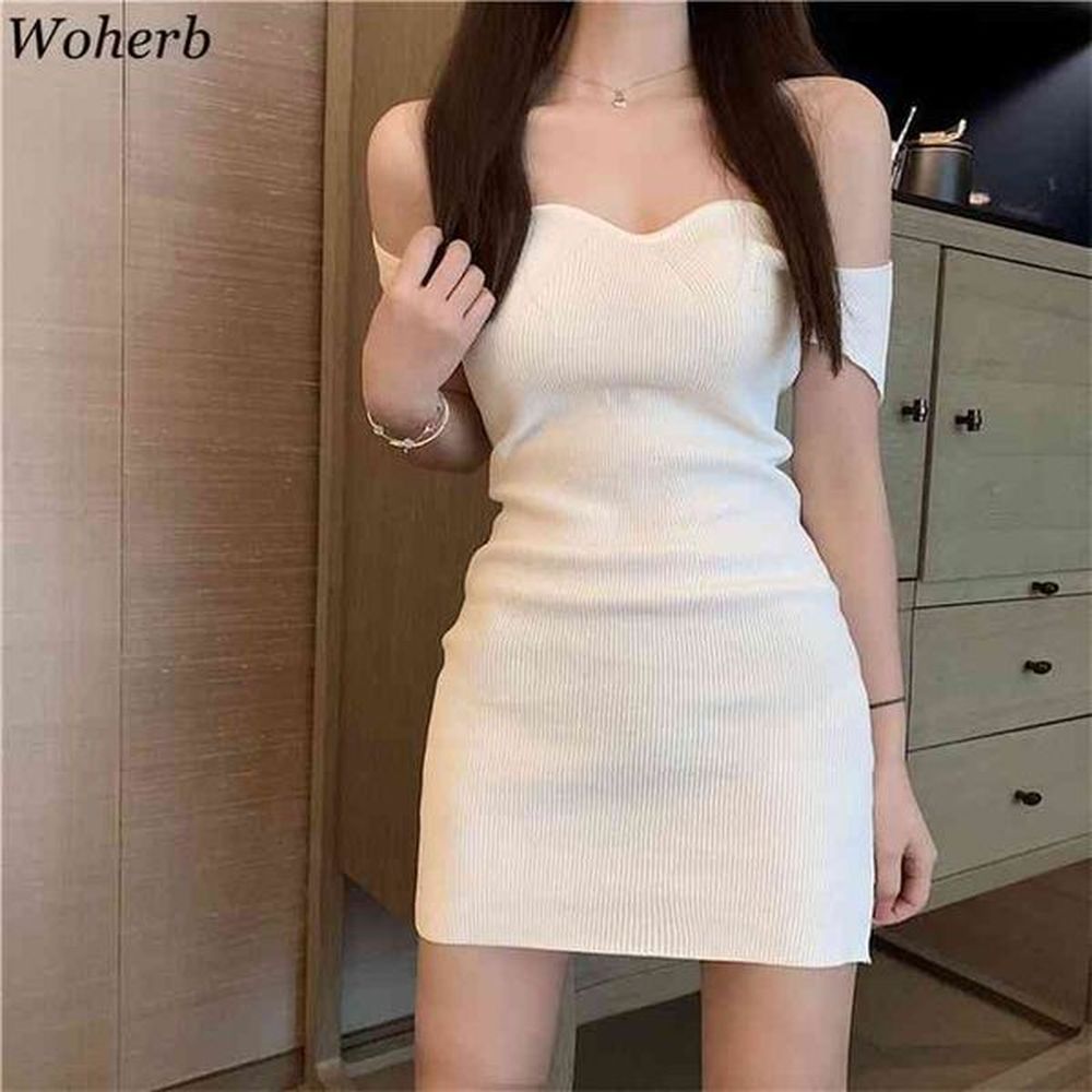 sexy off shoulder bodycon dress club solid stretch knitted dresses