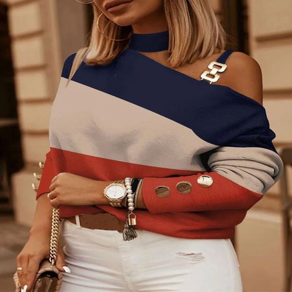 sexy off shoulder camisole collar womens shirt long sleeved fashionable