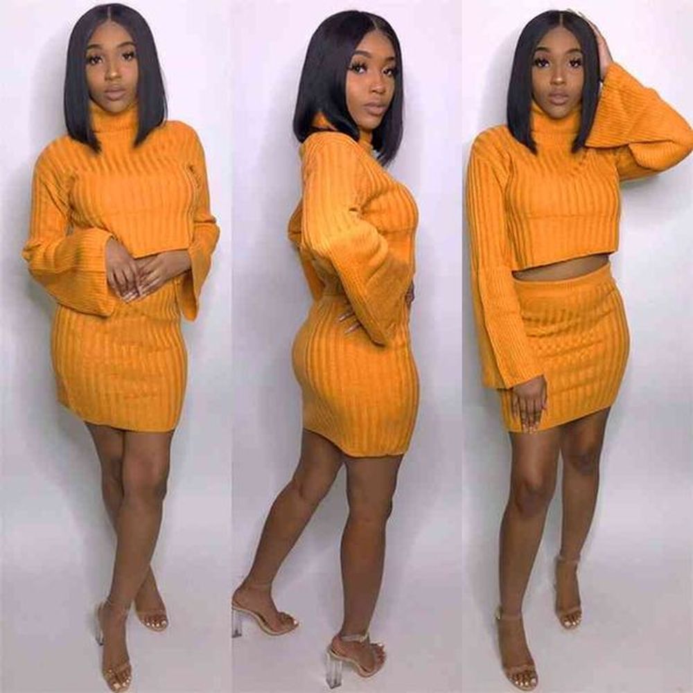 sexy pcs set mini skirt outfits crop top flare sleeve