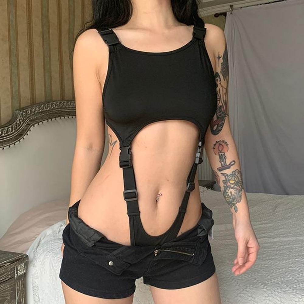 sexy slim skinny hollow out bodysuits solid sleeveless straps rompers