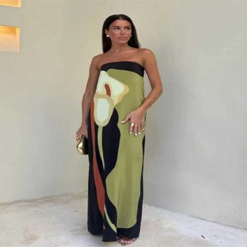 sexy strapless backless print long dress women fashion sleeveless off