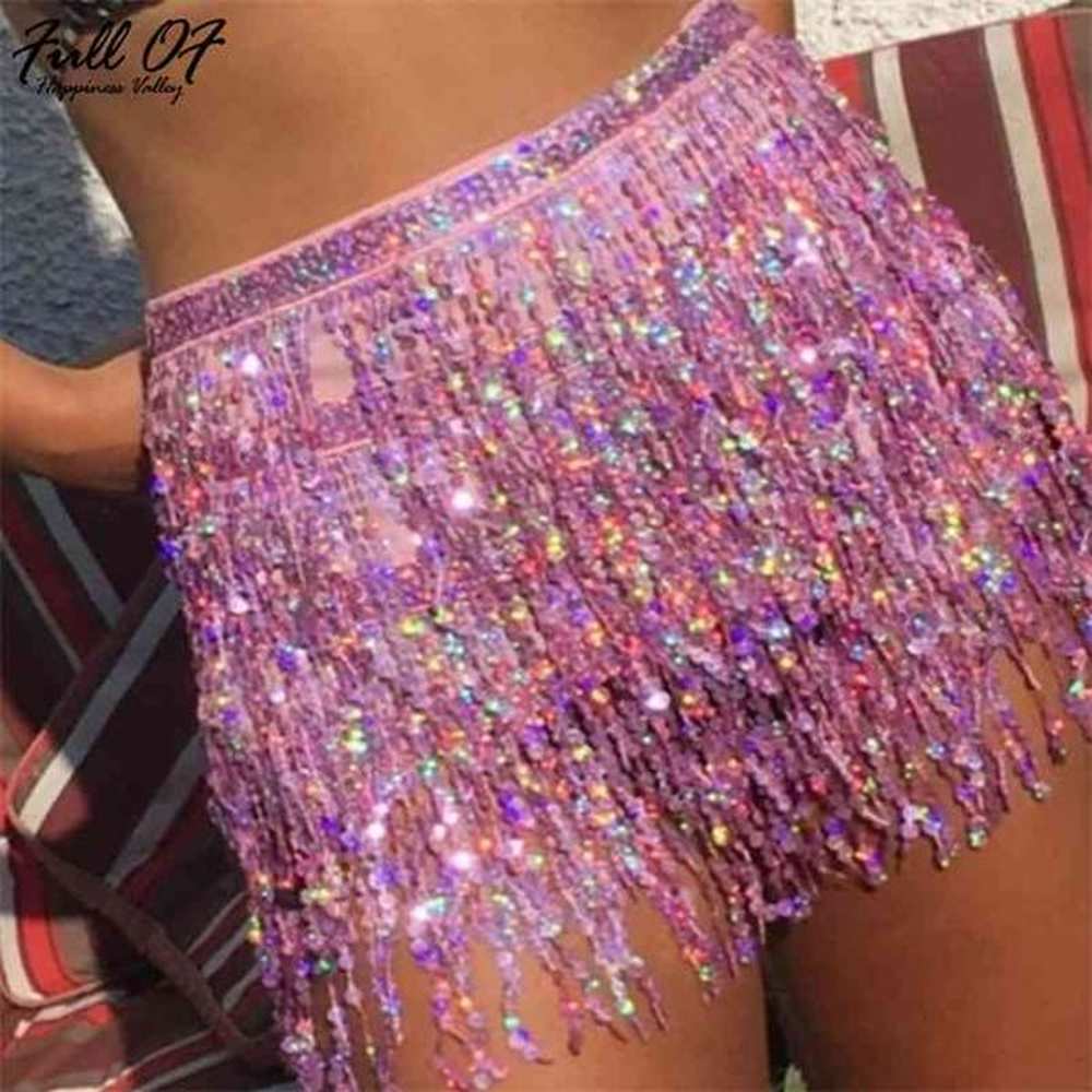 sexy tassel sequin woman skirt women summer beach black red