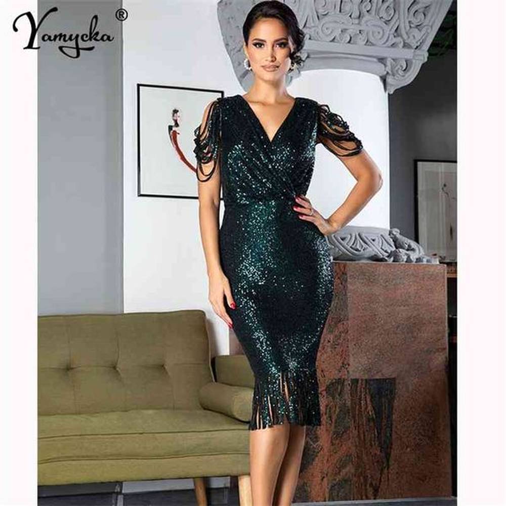 sexy vintage glitter maxi sequins summer dress women tassel sukienki