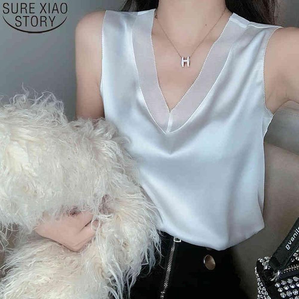 sexy vneck vest silk tops for women satin mesh female