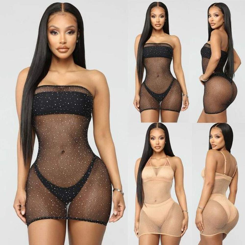 sexy women glitter sequins shiny mesh sheer seethrough dress bikini