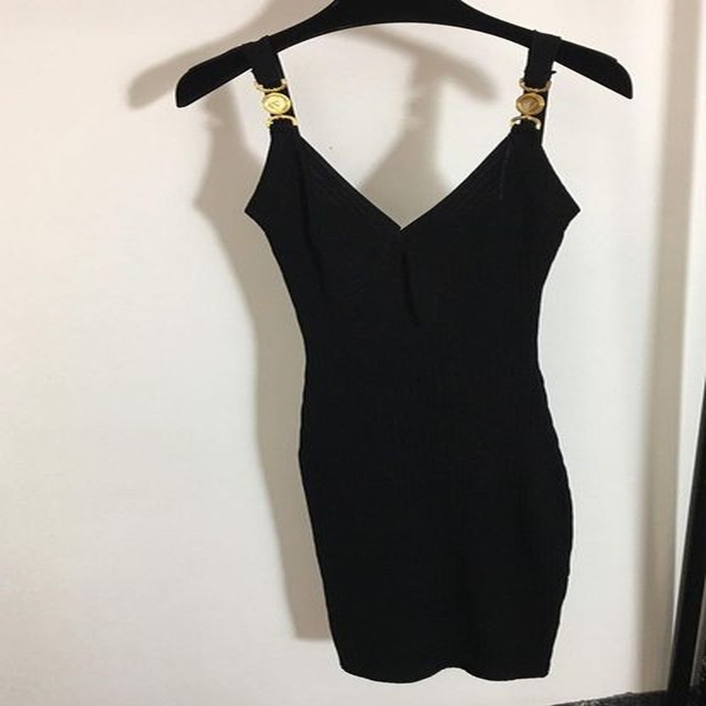 sexy women runway dresses v neck sleeveless knit slim dress