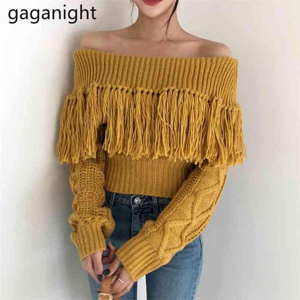 sexy women tassel sweater autumn winter fashion crop pullover chic