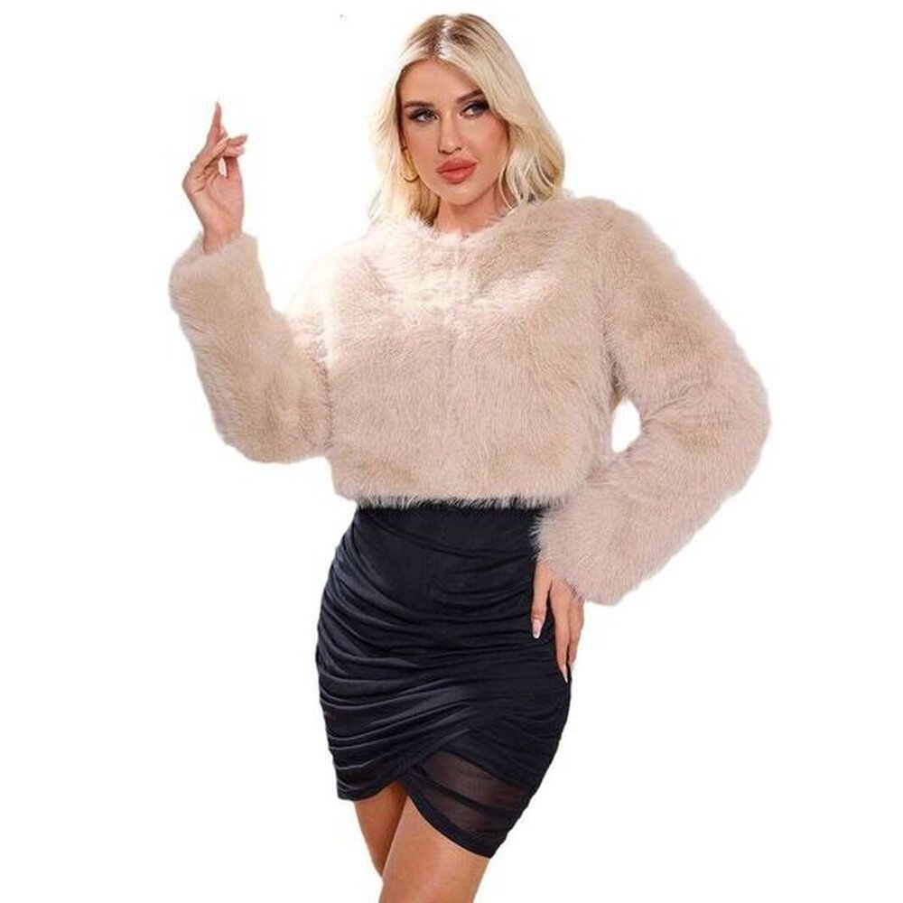 shanshi fur coat women autumn and winter round neck faux