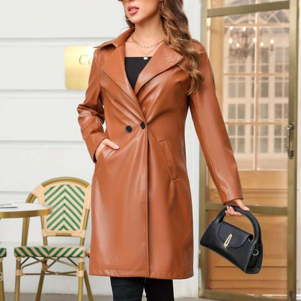shanshi leather jacket women fashionable and versatile long jacket pu