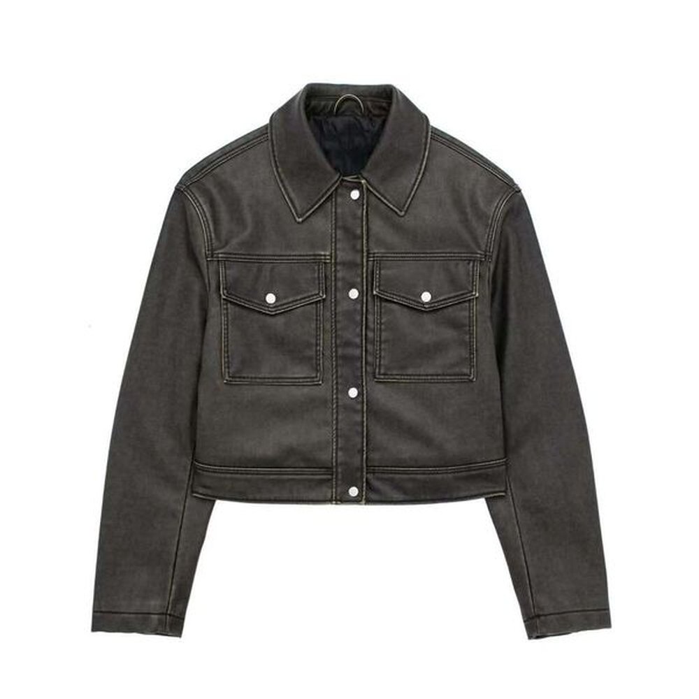 shanshi leather jacket women wind new womens lapel pocket single