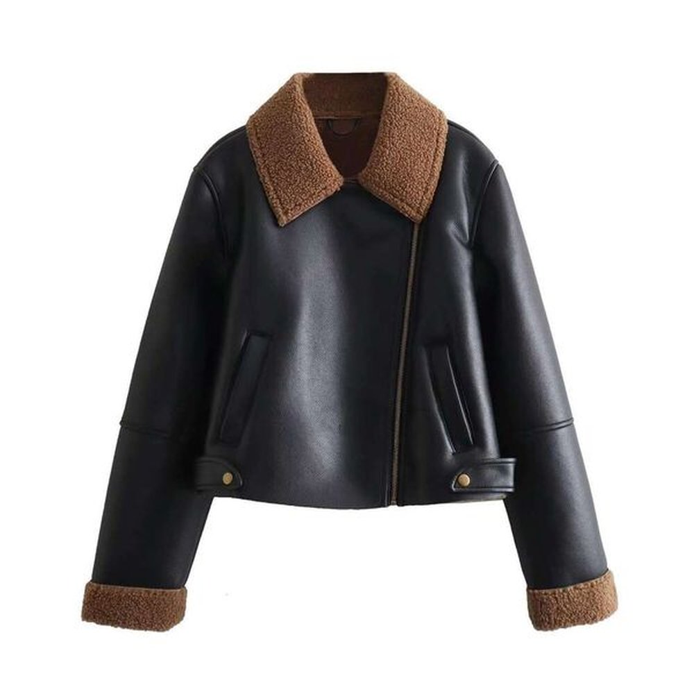 shanshi leather jacket women womens autumn new collection flip collar
