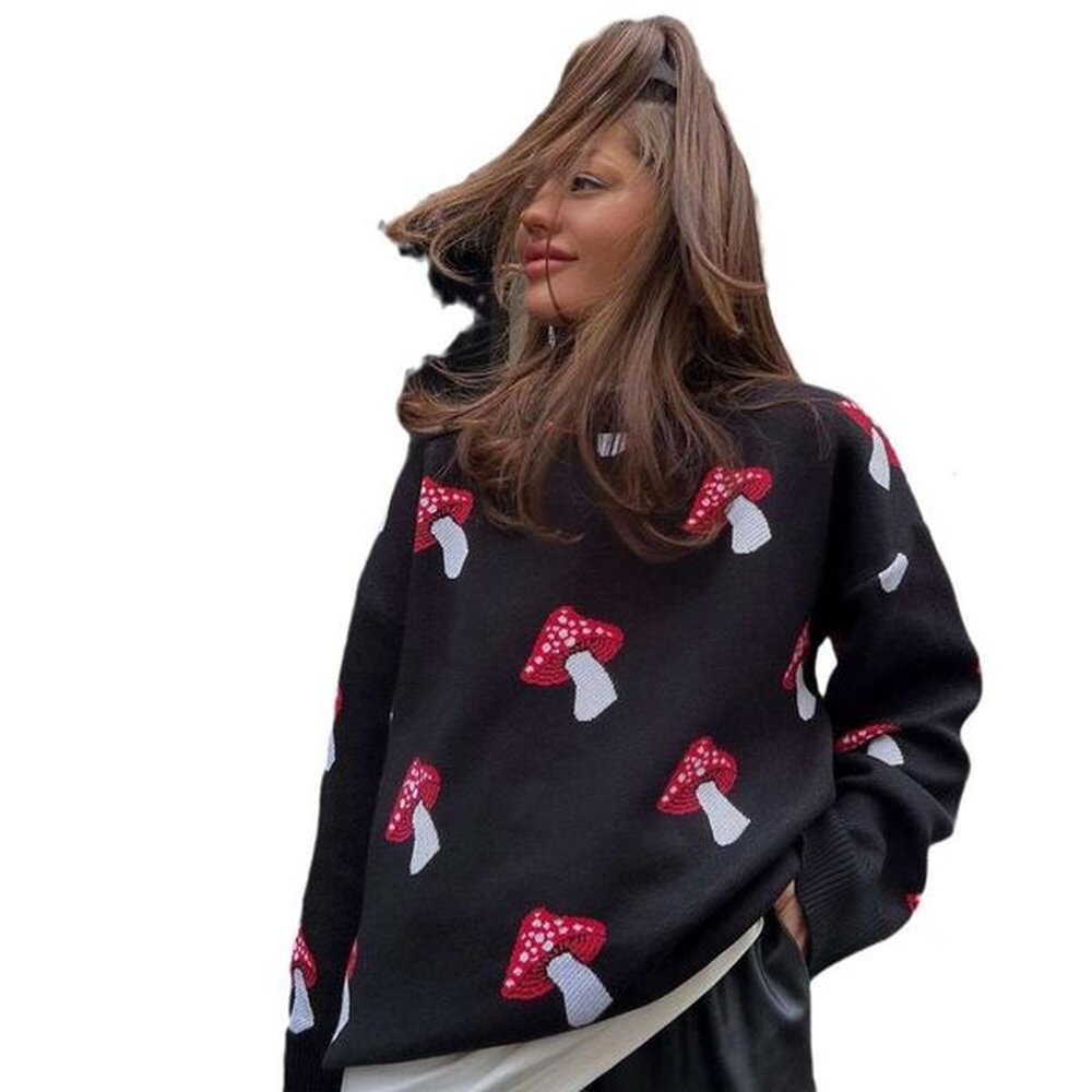 shanshi women sweater long loose mushroom womens round neck long
