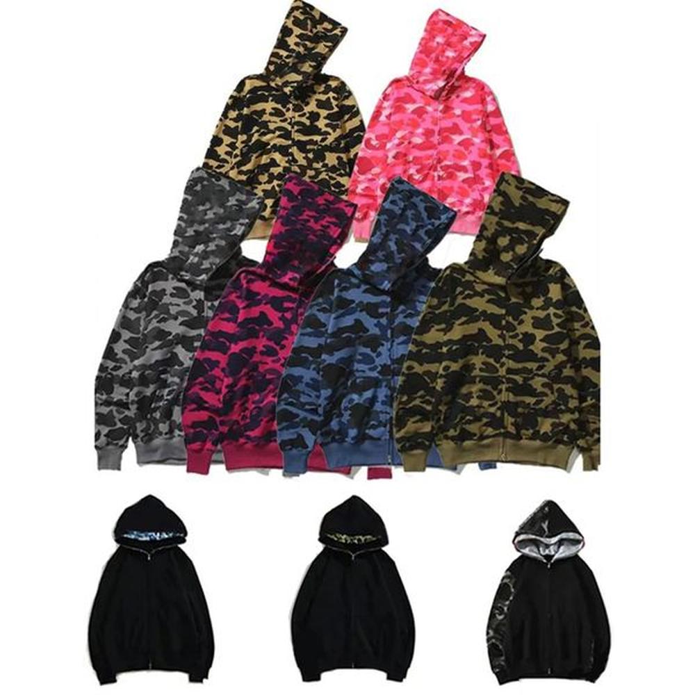 Shark Men Hoodie Designer Women full zip up Hoodies Casual Hoody Sleeve Clothing camouflage Jacket Tops High Street long sleeve Streetwear S