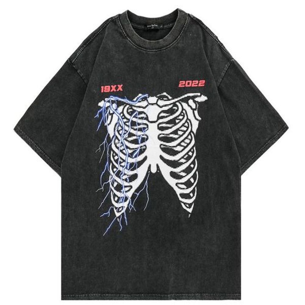 SHEC Men's T-shirt Punk Streetwear Print T-shirt Oversize T Shirt Loose Casual Men Women Washed Tee 220425