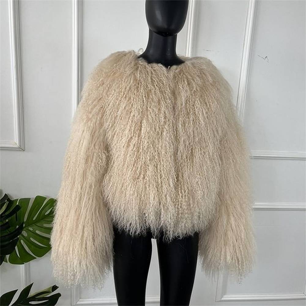 sheepskin coat womens mongolian big collar short genuine winter