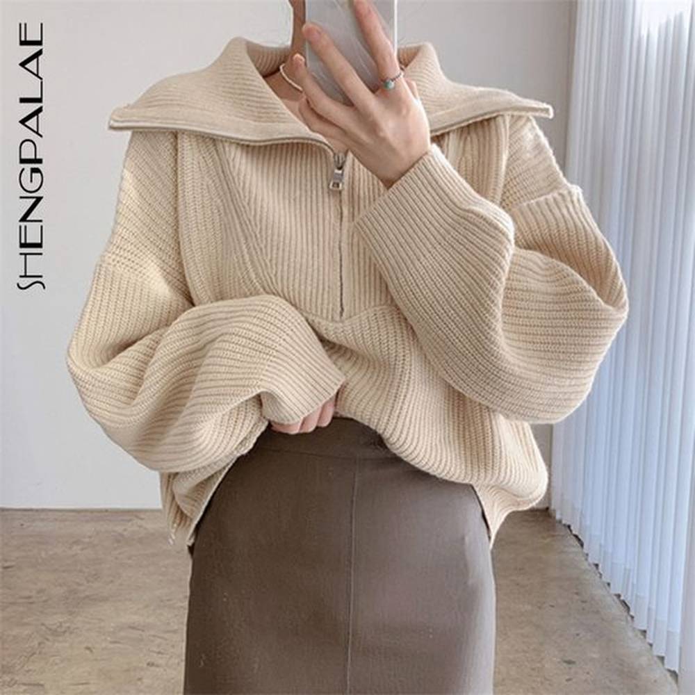 shengpalae autumn winter womens sweater fashion thick warm highneck large