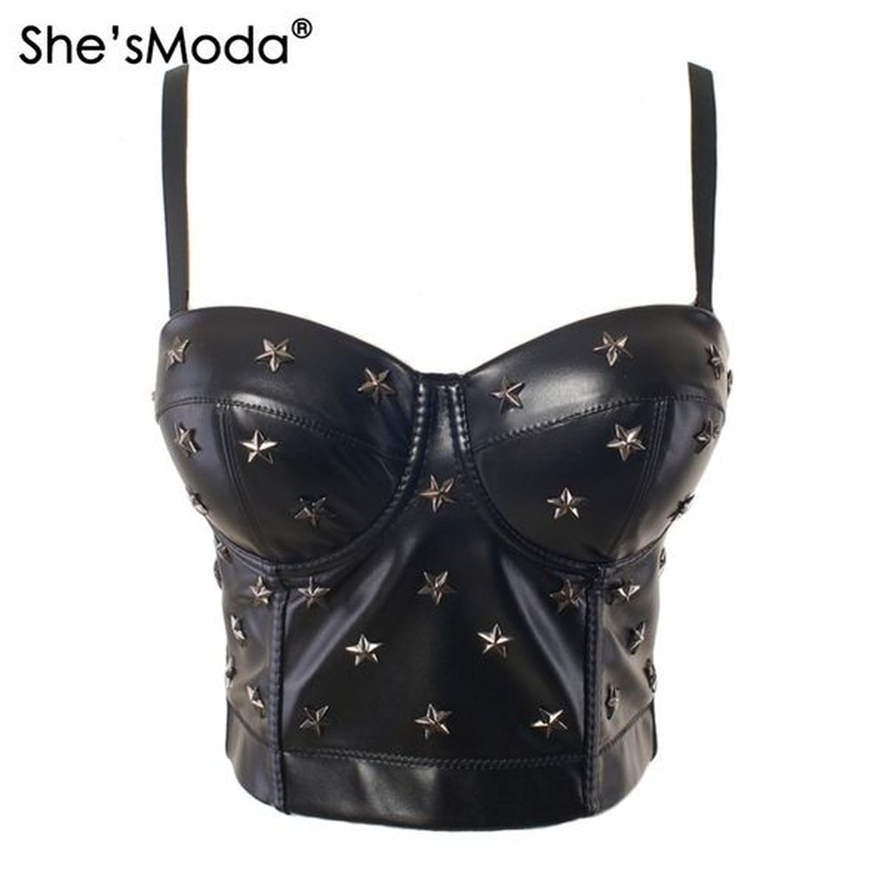 shesmoda pu leather rivet bralet womens bustier bra night club