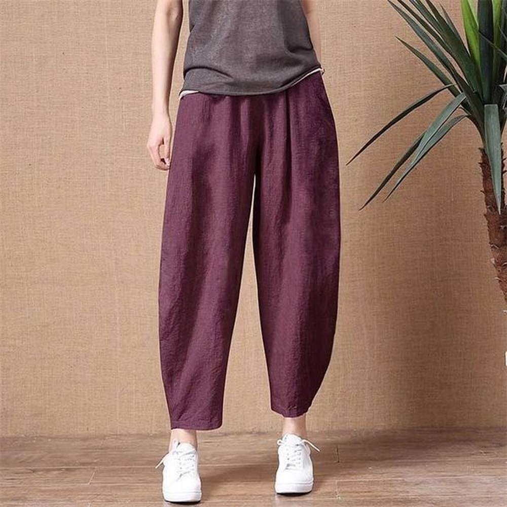shimai womens cotton linen pants elastic waist vintage trousers lady