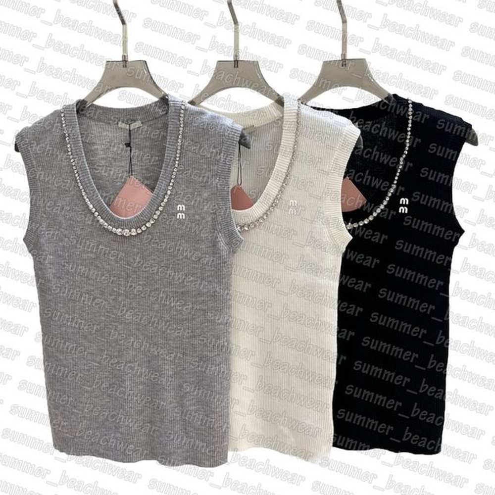 shiny rhinestone neck tanks top women casual knitted vest summer