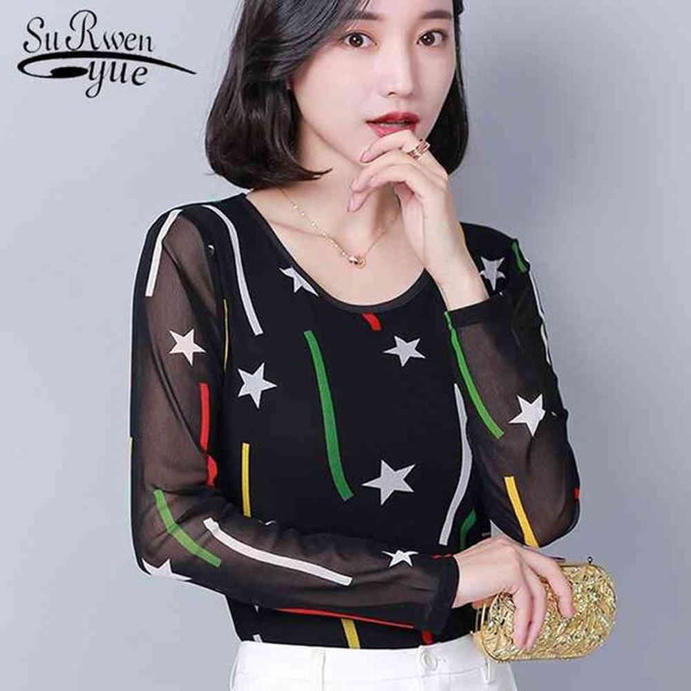 shirt fashion woman long sleeve blouses printed female clothing patchwork
