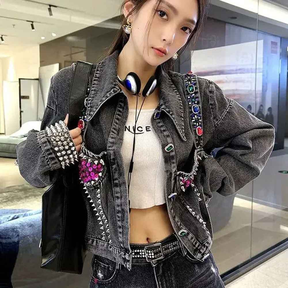 short crop gray inlaid with stones spring autumn rhinestone bicycle