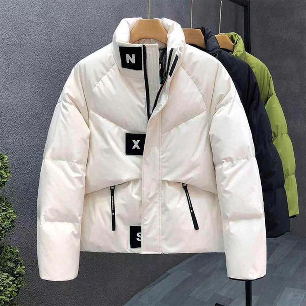 Short down cotton jacket trendy and versatile trendy brand stand up collar bread jacket mens winter thick warm solid color cotton jacket