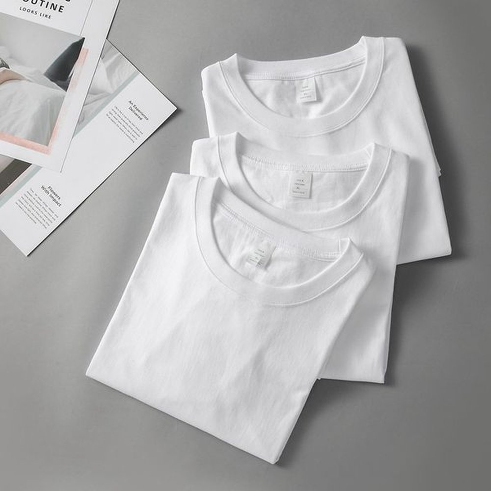Short sleeved men's T-shirt casual round neck T-shirt men's pure cotton heavyweight body
