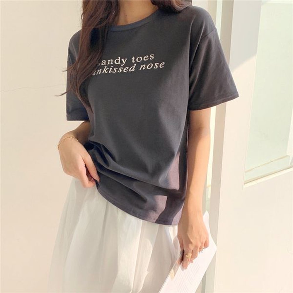 short sleeves all match chic loose basic tops thin students