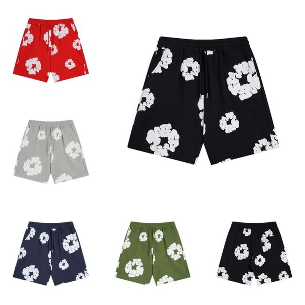 Shorts Denim Mens Designers Classic Puff Flowers Shorts Holiday Beach Tearss Pants Sweatpants Womens Summer Fashion Leisure Streetwears Clot