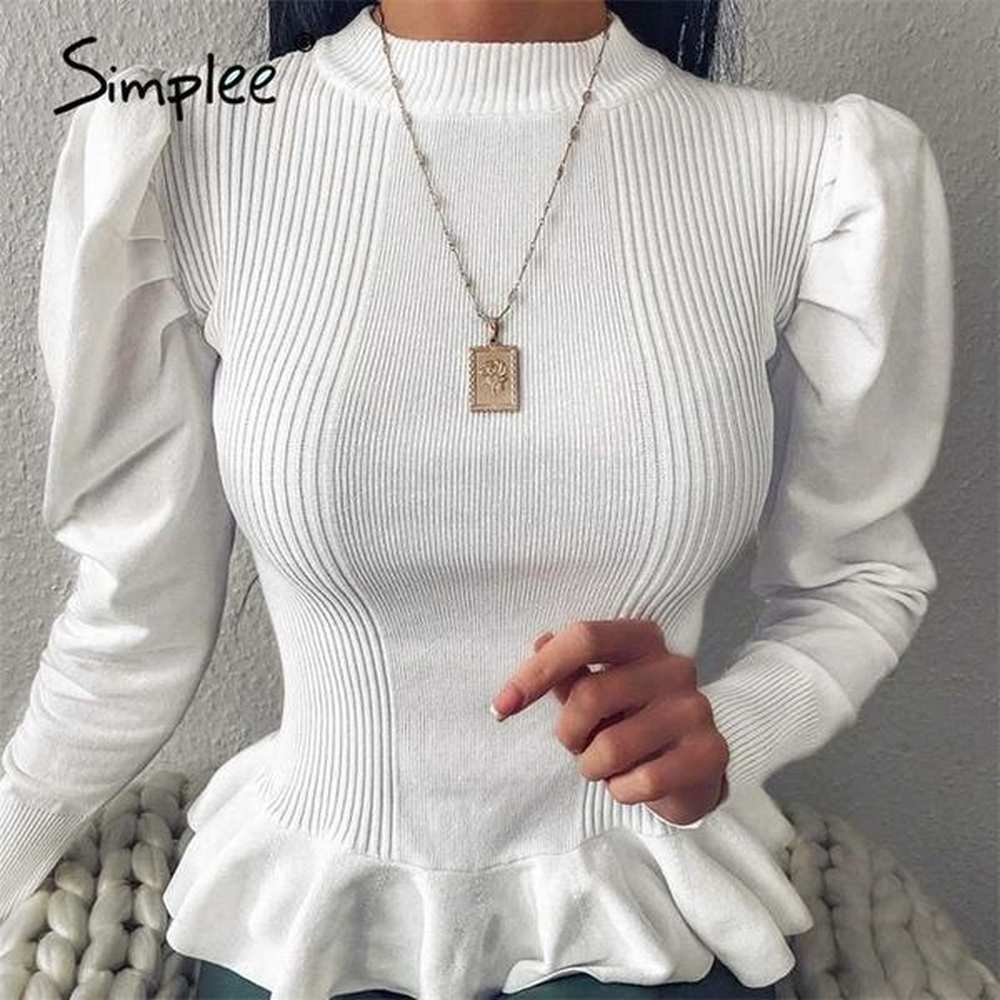 simple elegant womens round neck solid white long sleeve pullover