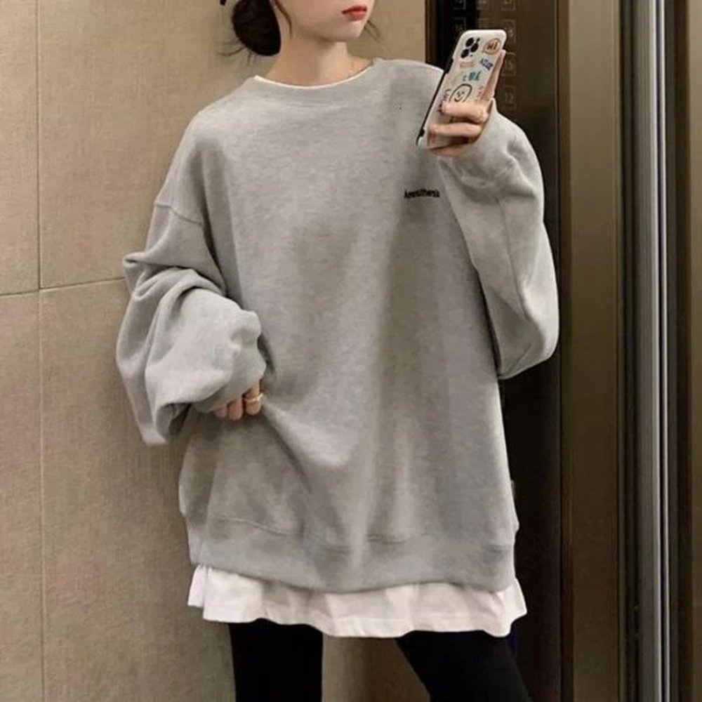 simplicity contrast patchwork loose trend pullovers top spring autumn two
