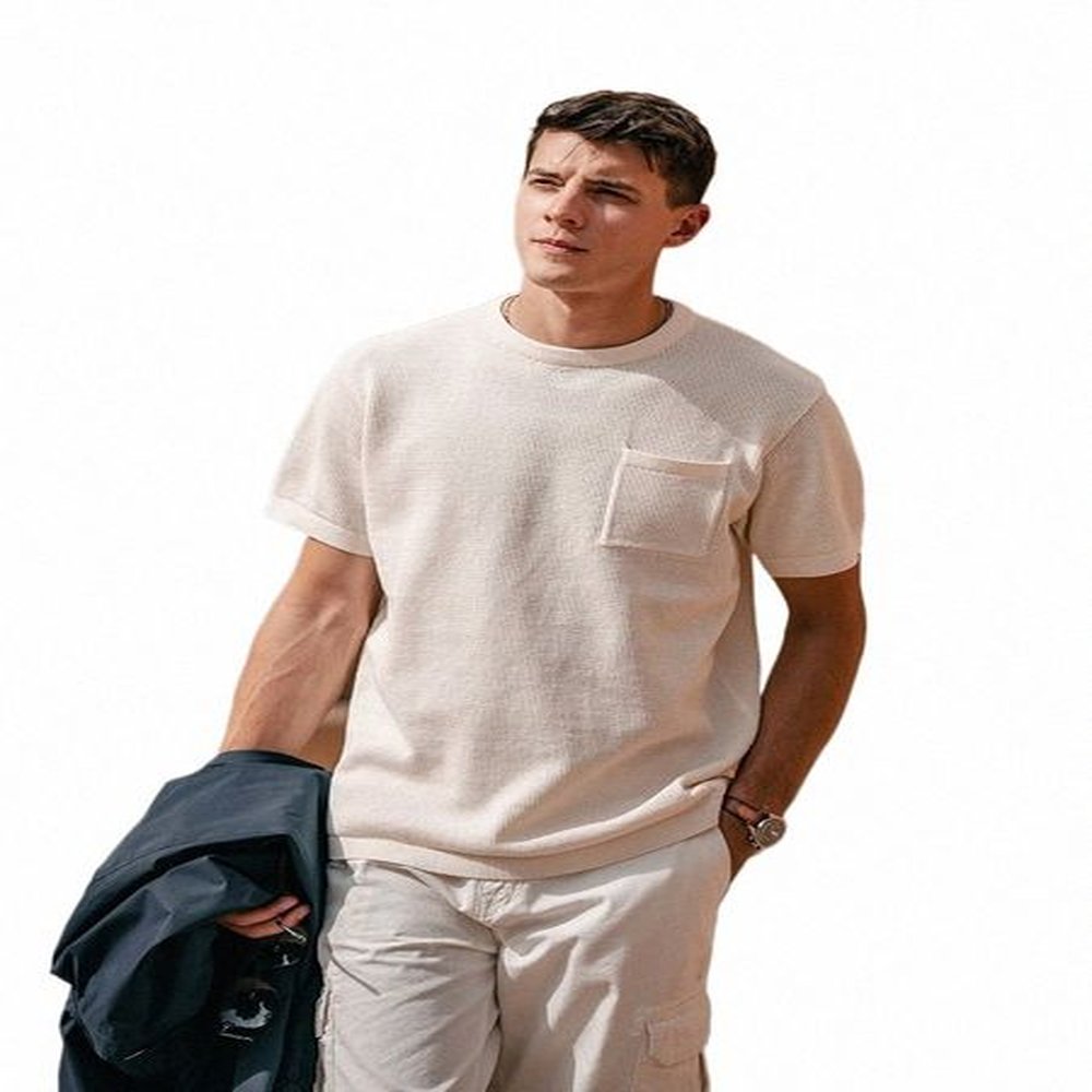 simwood 2024 Summer New Knitted Tops Men Breathable Chest Pockets T-shirts Plus Size 100% Cotton Brand Clothing l1d3#
