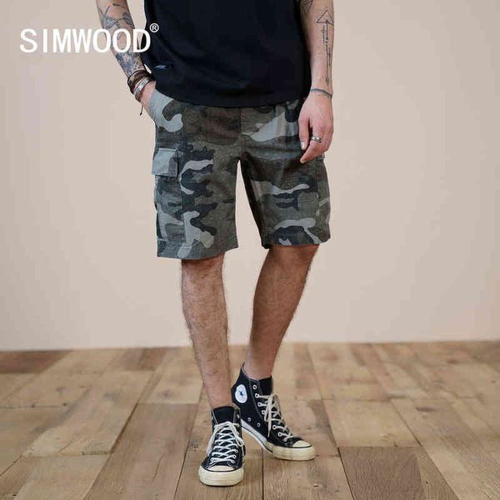 SIMWOOD 2021 Summer New Oversize Camouflage Cargo Shorts Men Paisley Pattern Muti-Pockets Tactical 100% Cotton Shorts H1206