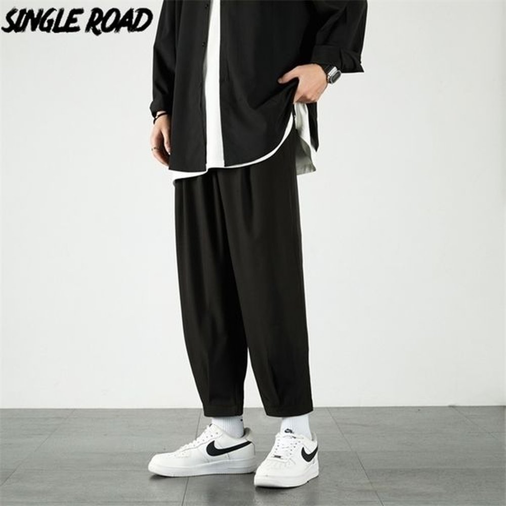 Single Road Mens Joggers Men Summer Thin Light Weight Baggy Suit Pants Streetwear Trousers Casual Black Harem Pants For Men 220311