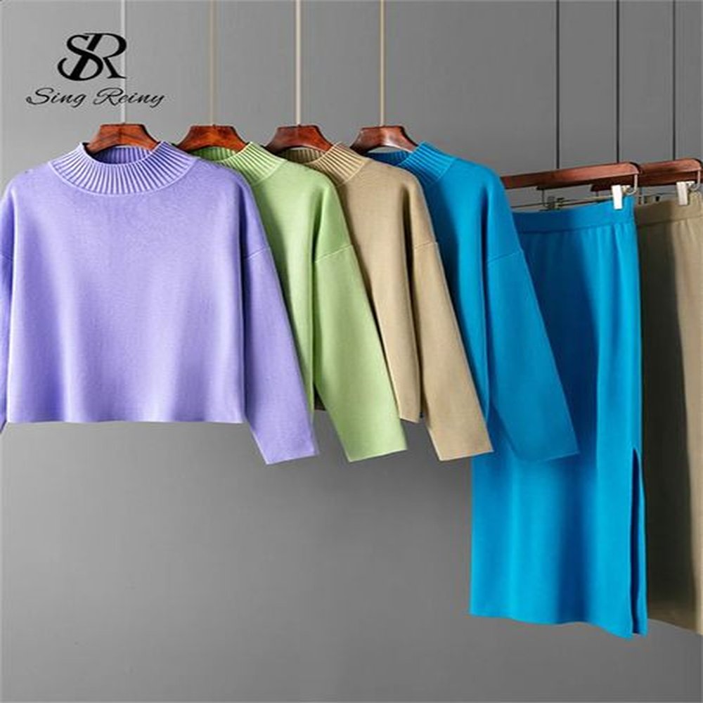 singreiny fashion autumn sweater two pieces suit loose warm pulloverssplit