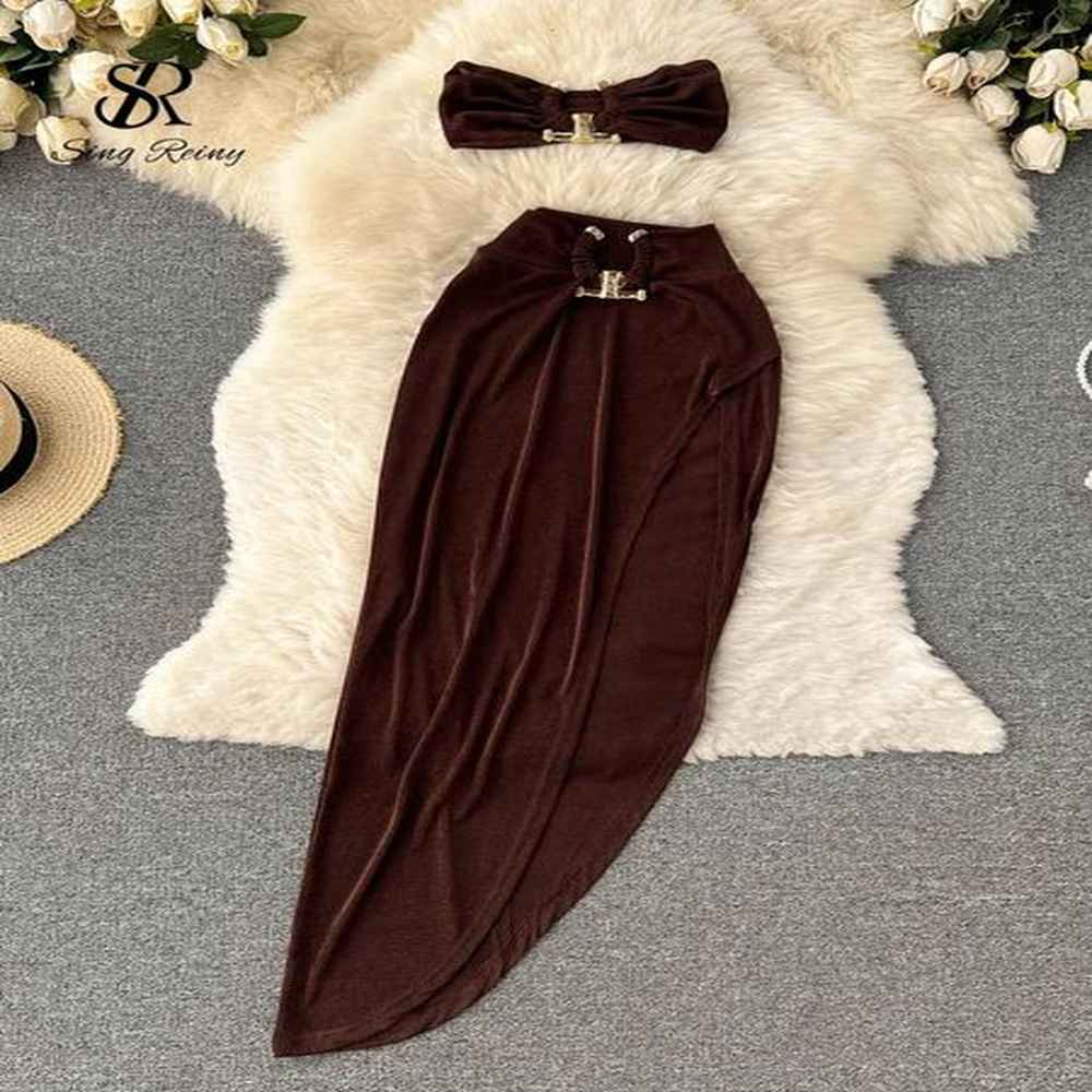 singreiny irregular women summer sets party slim solid elastic