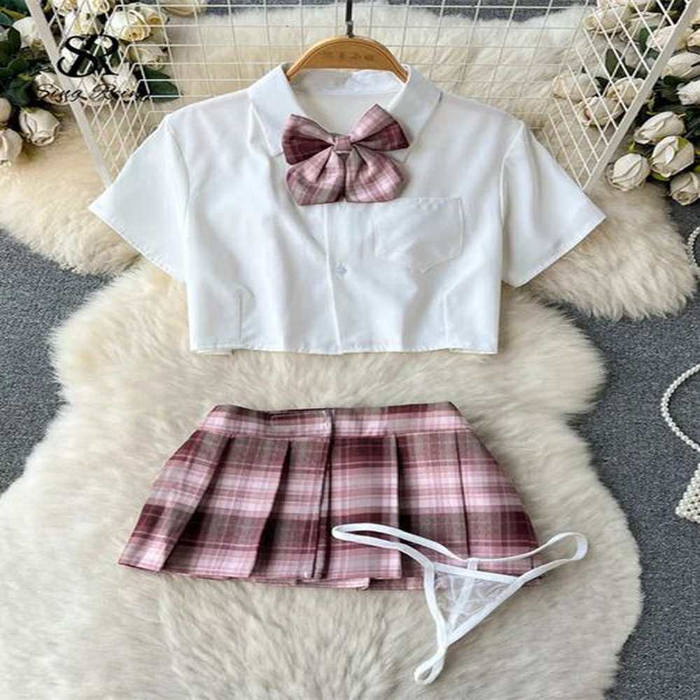 singreiny japan style erotic women suits bow short sleeve topsmini