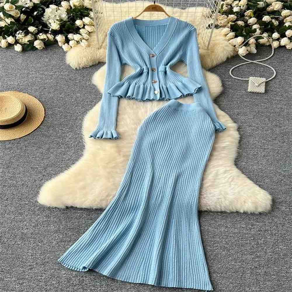 singreiny korean gentle slim two pieces sets women single breasted