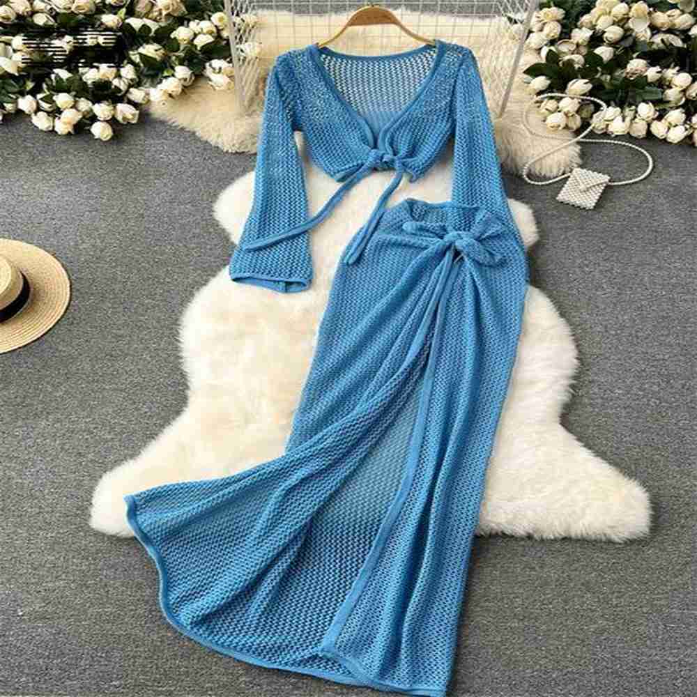 singreiny vacation two piece set women long sleeve v neck
