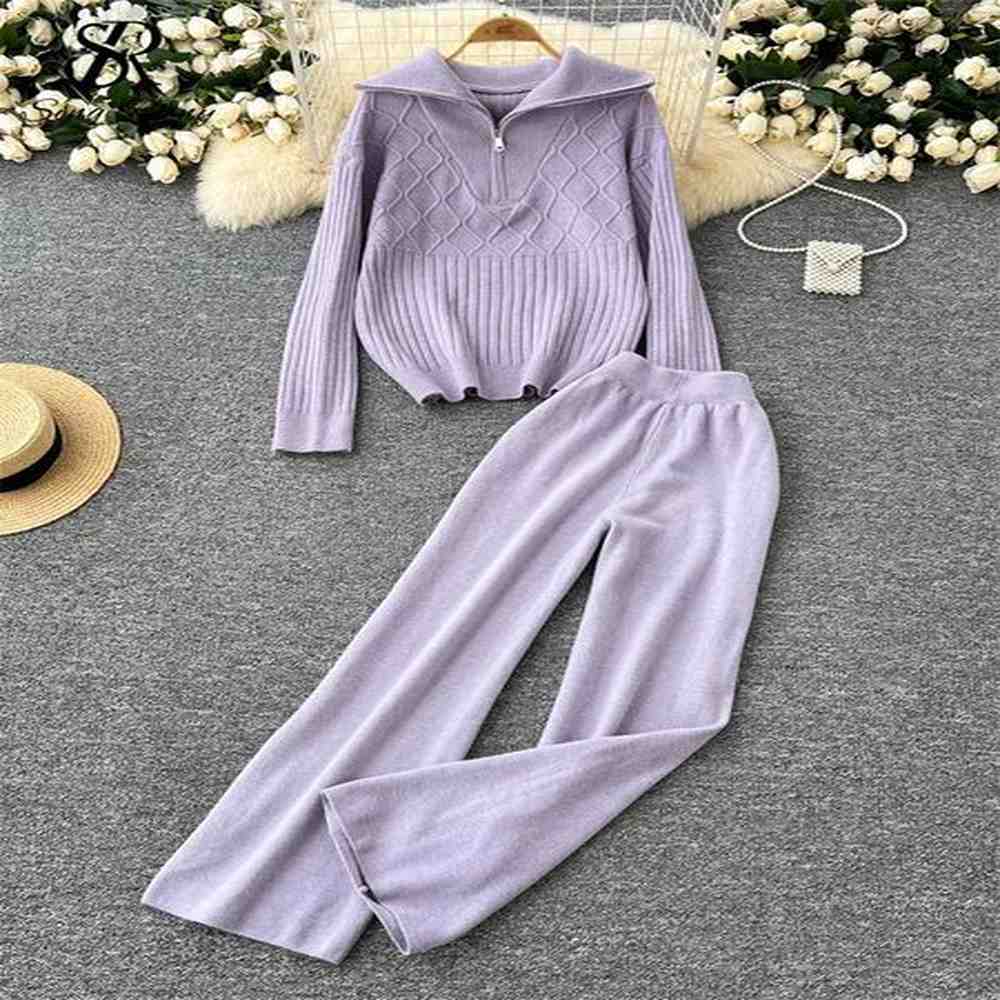 singreiny winter basic casual two pieces sets female lapel neck