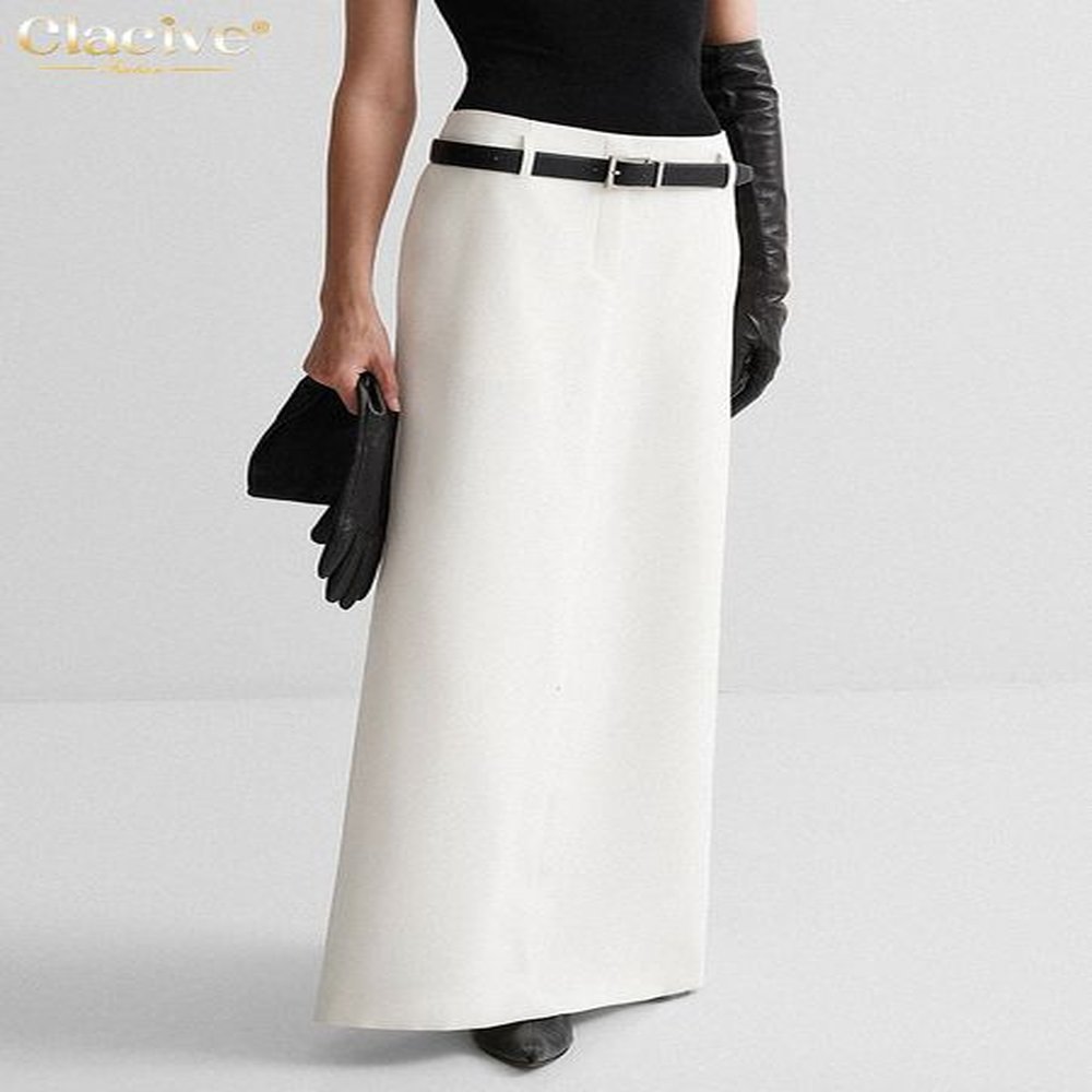 skirts clacive casual white straight skirts woman fashion elegant high
