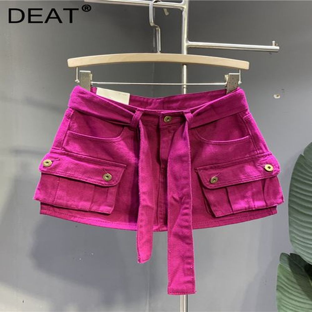 skirts deat fashion belt bandage denim mini skirt women patchwork