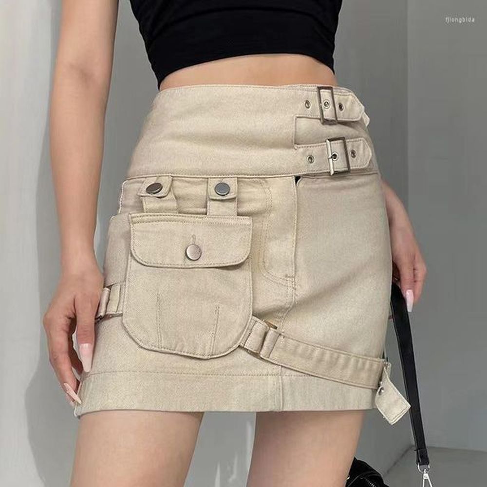 skirts deeptown denim cargo skirt mini women summer gyaru high