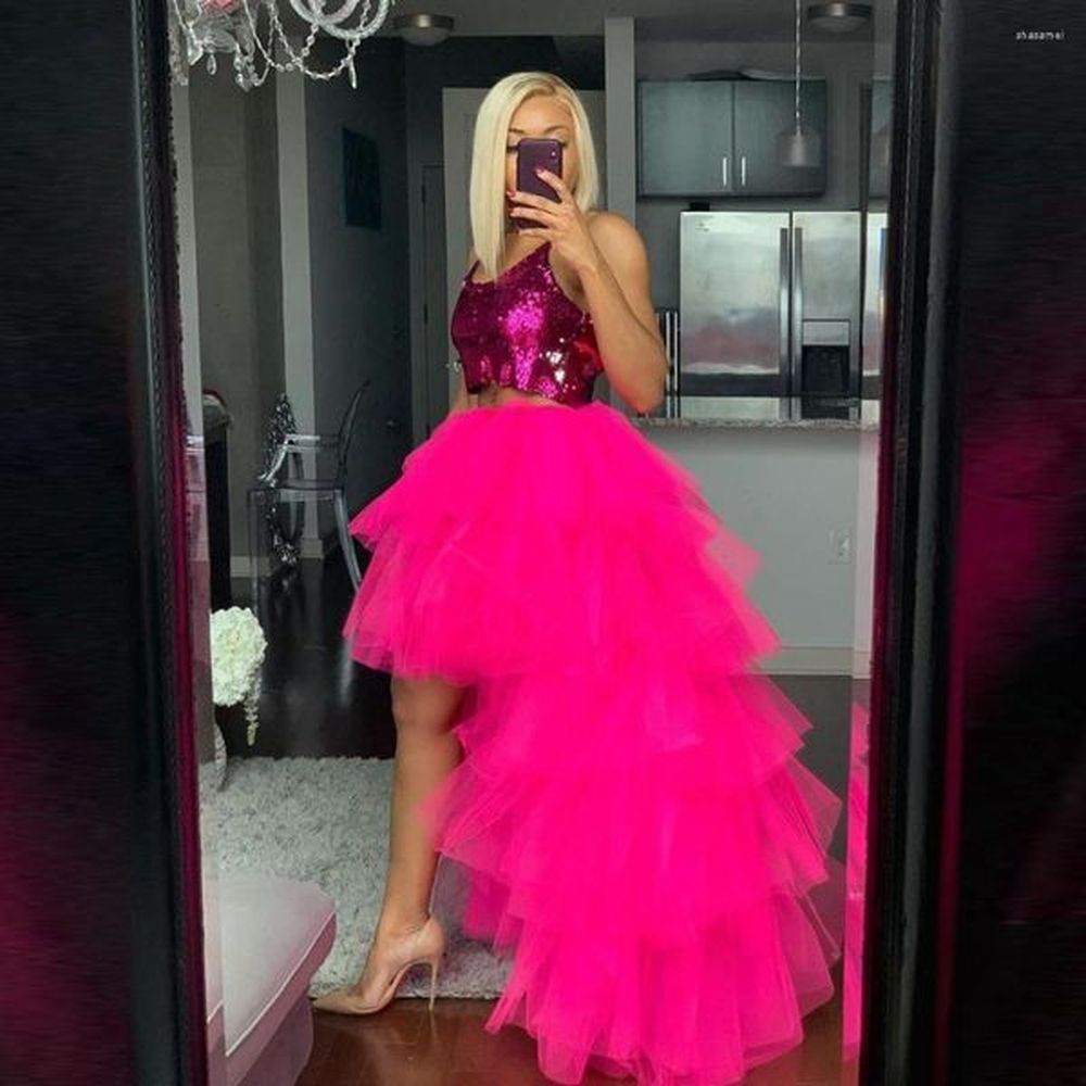 skirts fuchsia hi low formal skirt pink tiered ruffle tulle