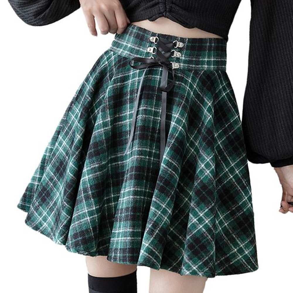 skirts gothic punk harajuku women skirt plaid print lace up