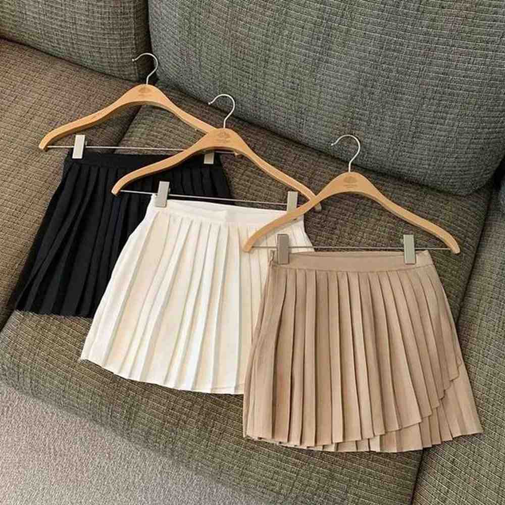 skirts irregular pleated mini skateboard womens high waist solid aline